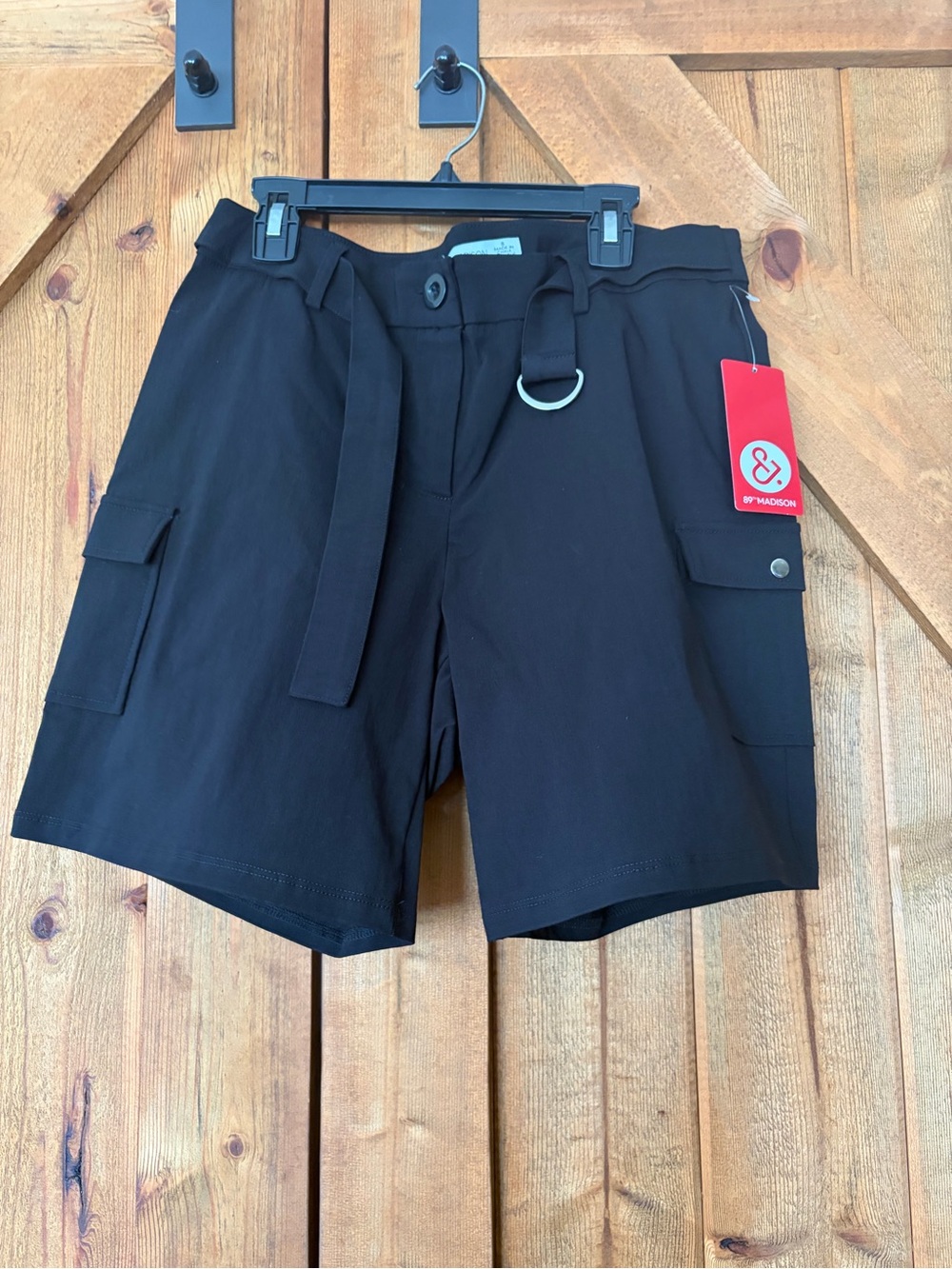 & Other Stories Black Cargo Shorts with Belt and D-Ring